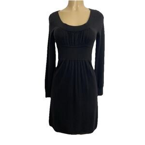 Neiman Marcus Dress Black Long Sleeve Cashmere Round Neck Knit Knee Length S